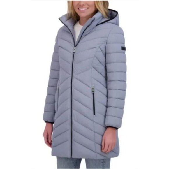 DKNY Dove Gray Winter Puffer Hooded Coat Size XL - Picture 3 of 7